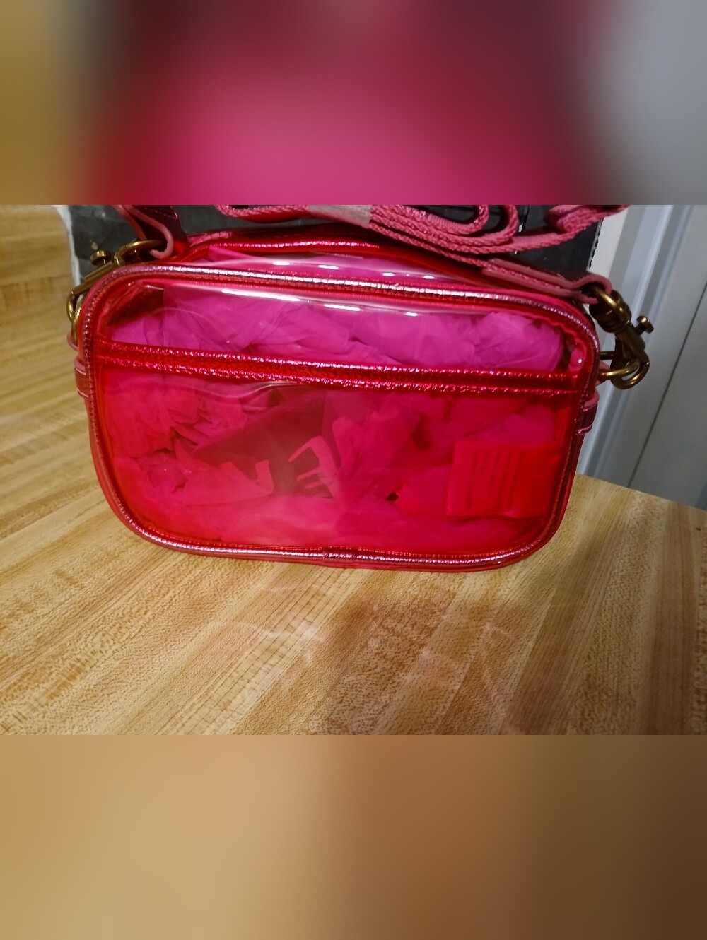 Kurt Geiger NWT Barbie Pink Translucent Bag w/Guitar Strap,Kurt Bottom & Dustbag - Picture 4 of 9